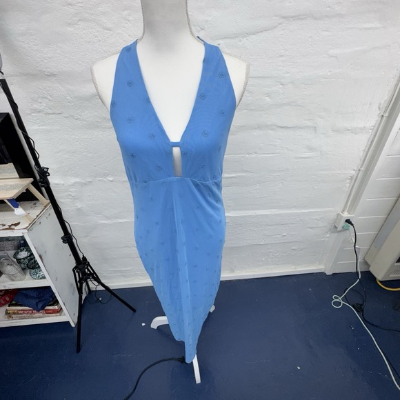 wild fable Dresses & Skirts - Wild Fable Light Blue Halter Maxi Dress Large Mesh Embroidered Sleeveless Floral